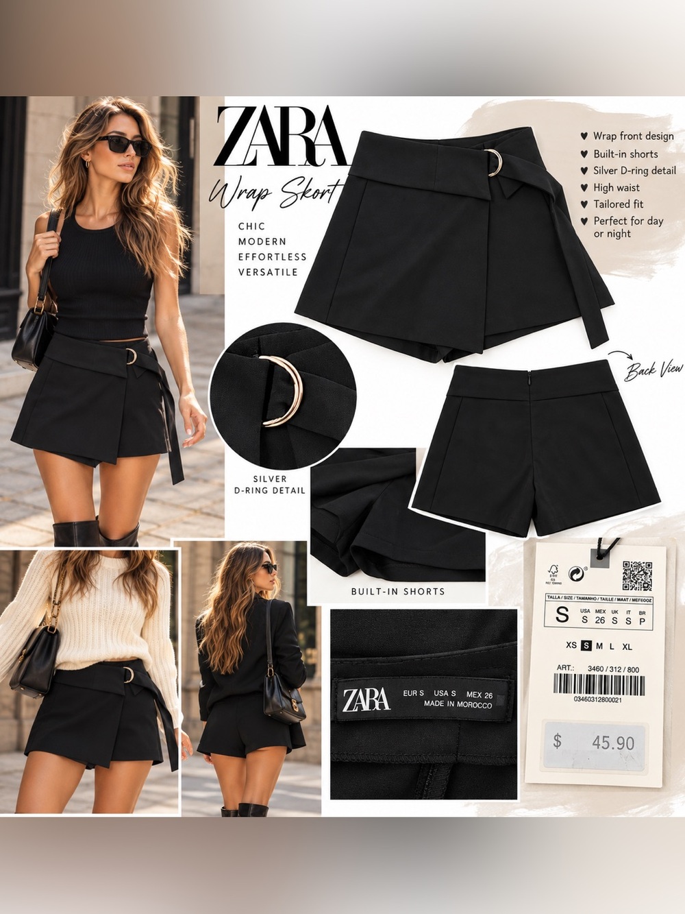 🖤 Zara Black Wrap Skort — Size S | NWT